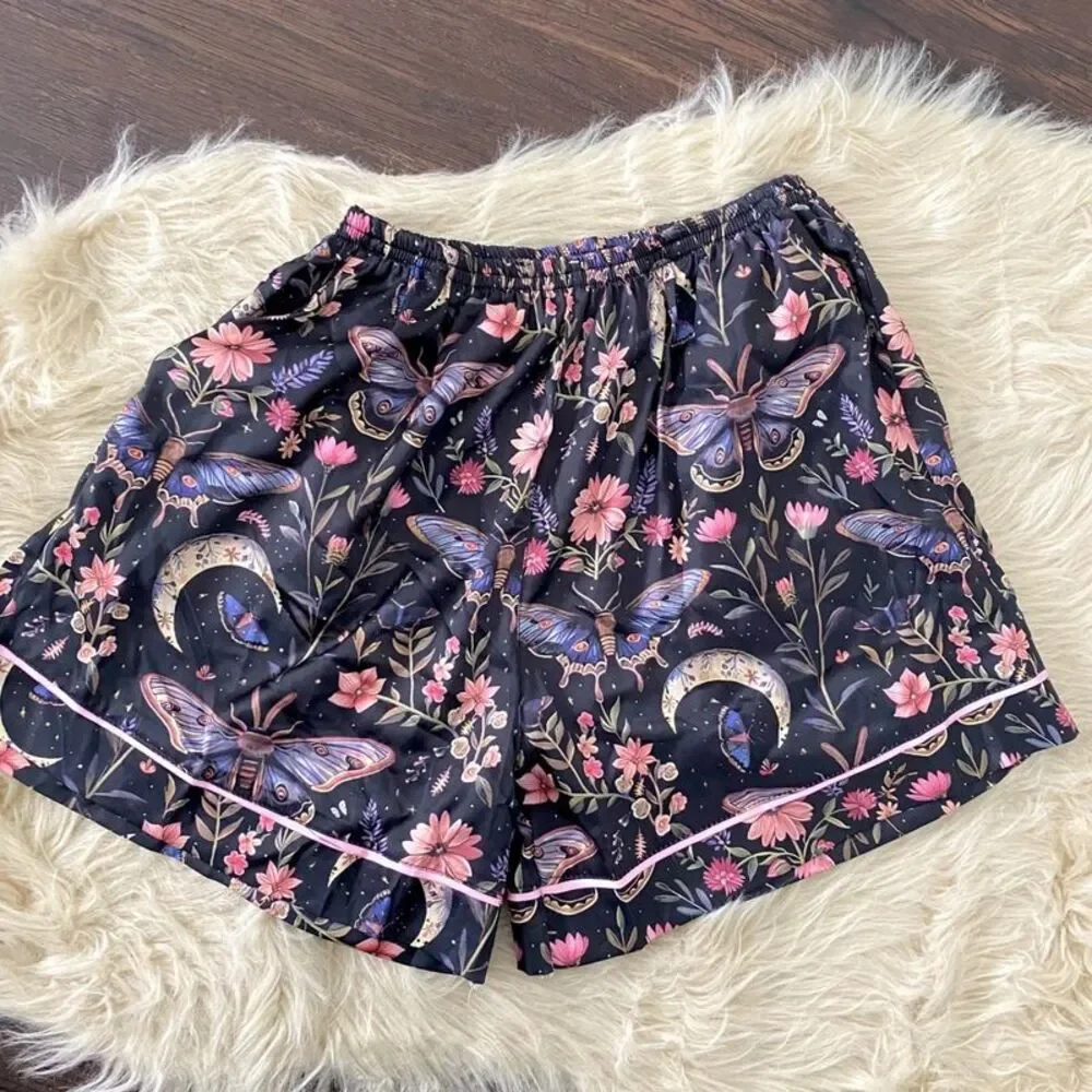 NWT Moon & Moth Print Pajama Set / Celestial Whimsygoth Satin Pajamas M